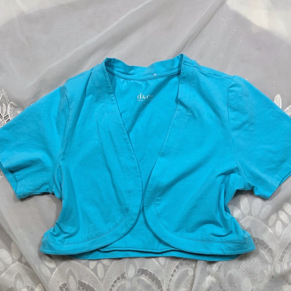 Teal Y2K Blue Short Sleeve Cropped Bolero Shrug Cardigan Size M